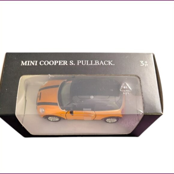 Genuine Mini Cooper S F56 volcanic orange pull back toy car NEW in Box - Picture 2 of 4